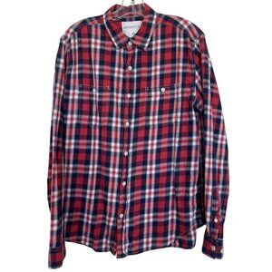 Aeropastale‎ Shirt Womens Size Medium M Red Blue Plaid Button Down Long Sleeve